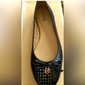 Michael Kors Black Perforated Leather Ballet Flats